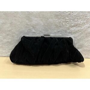 Mary Kay Black Pleat Velvet Clutch Purse Evening Bag With Chain Strap Pink Lined